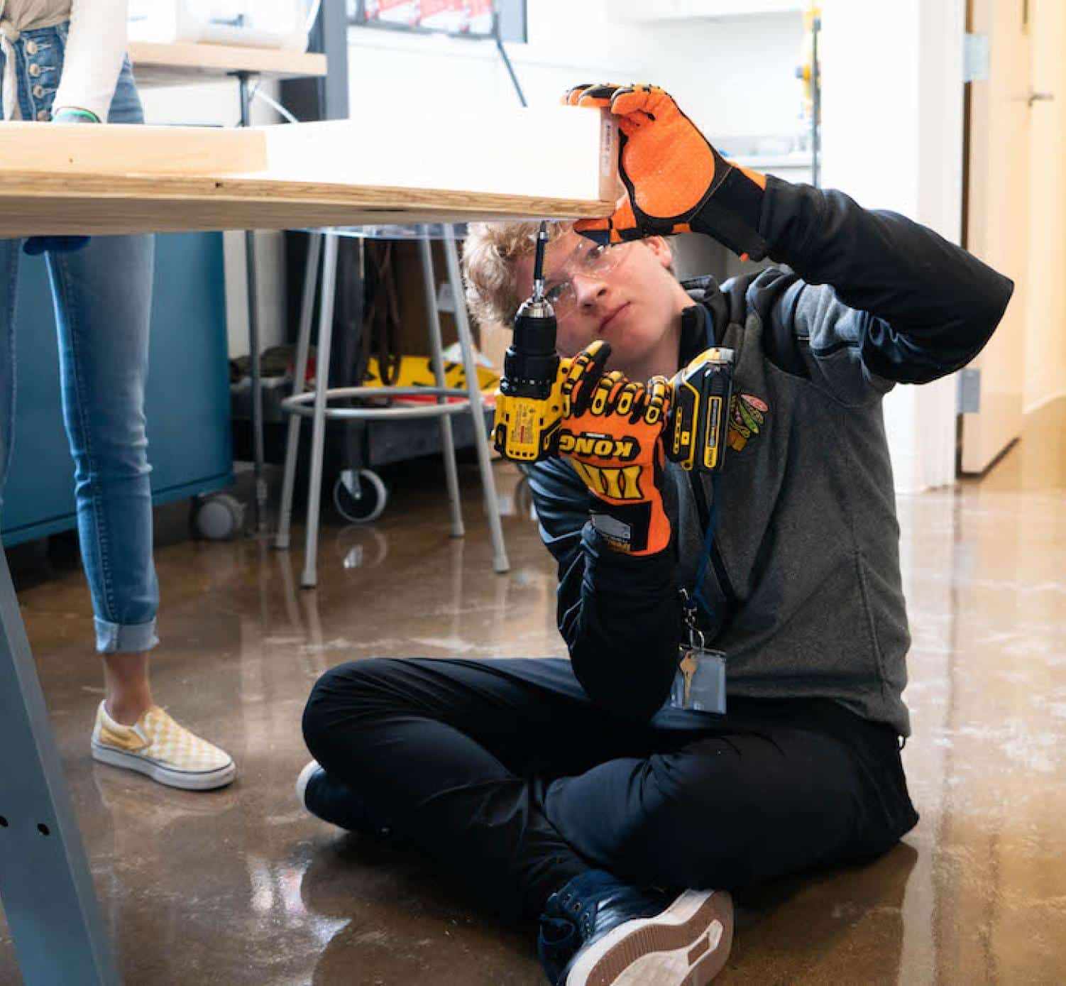 photo of student working in a wood shop